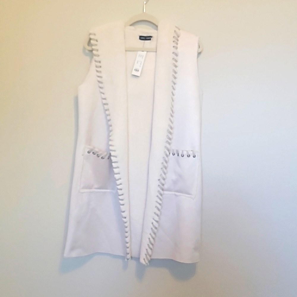 Love Token Whipstitch Trim Faux Suede Faux Fur Vest